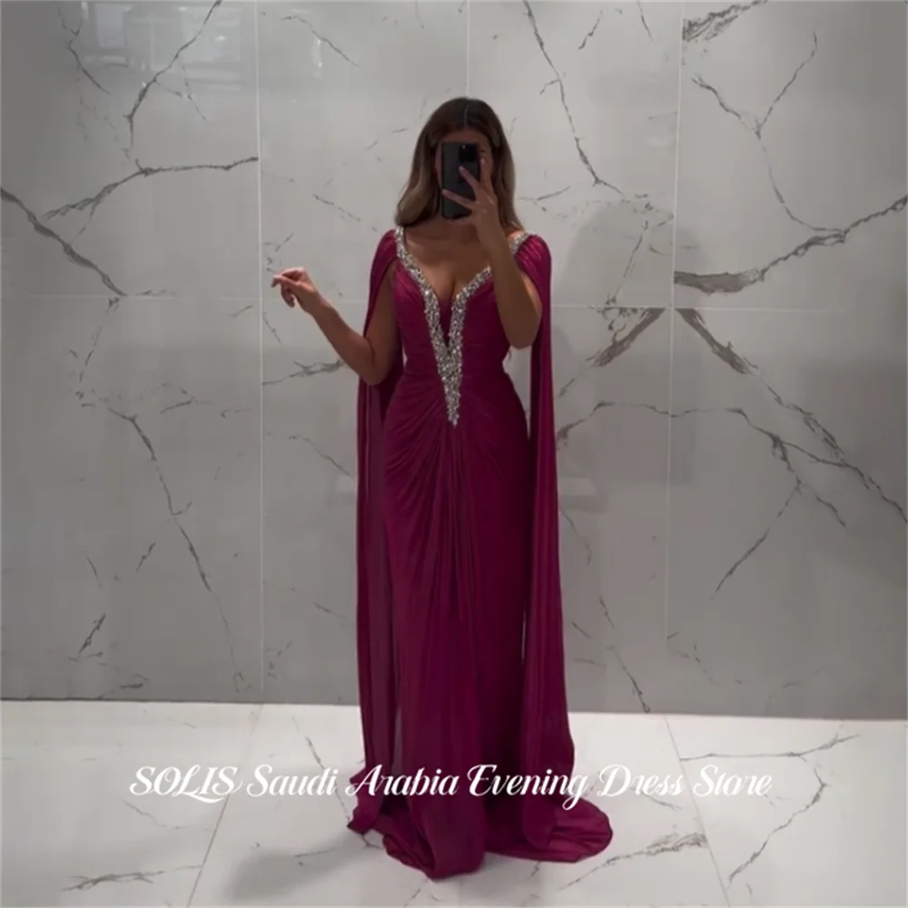 SOLIS Burgundy Prom Dresses Off the Shoulder Gala Dresses Beading On Chest Saudi Arabic Wrap Hips Evening Party Gown Customized