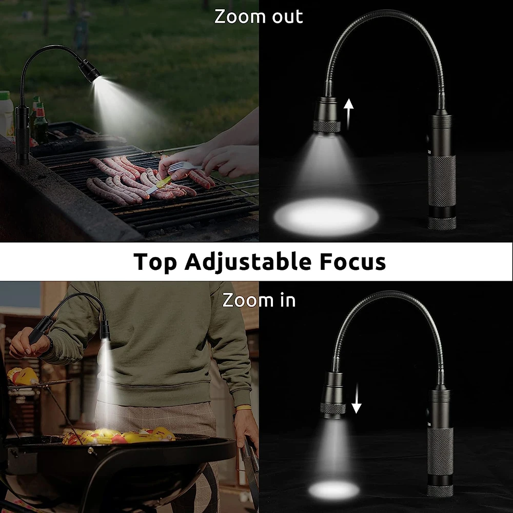 LED Work Light Ultra Bright Flexible Gooseneck Flashlight with Magnetic Base Adjustable Zoomable Grill Light For Emergency BBQ