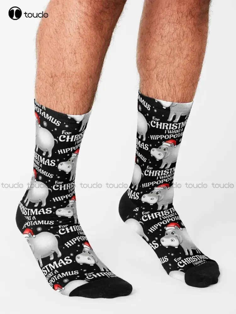 I Want A Hippopotamus For Christmas Socks Cotton Socks For Men Personalized Custom Unisex Adult Teen Youth Socks Custom Gift