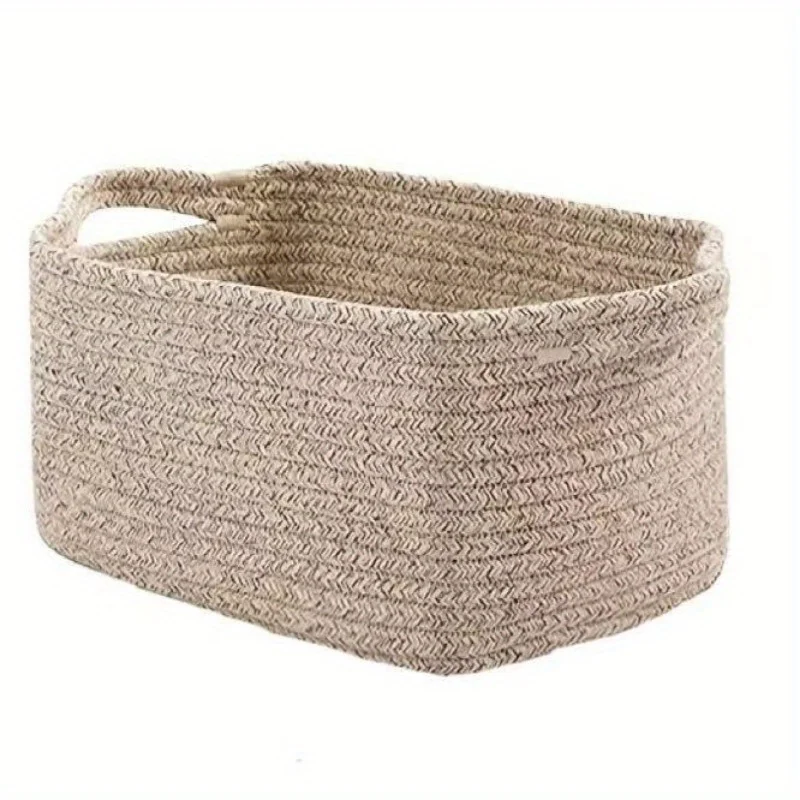 Cesta Cuadrada de Cuerda de Algodón Hecha a Mano, Organizador de Almacenamiento para Sala de Estar, Juguetes, Cosméticos, Bocadillos