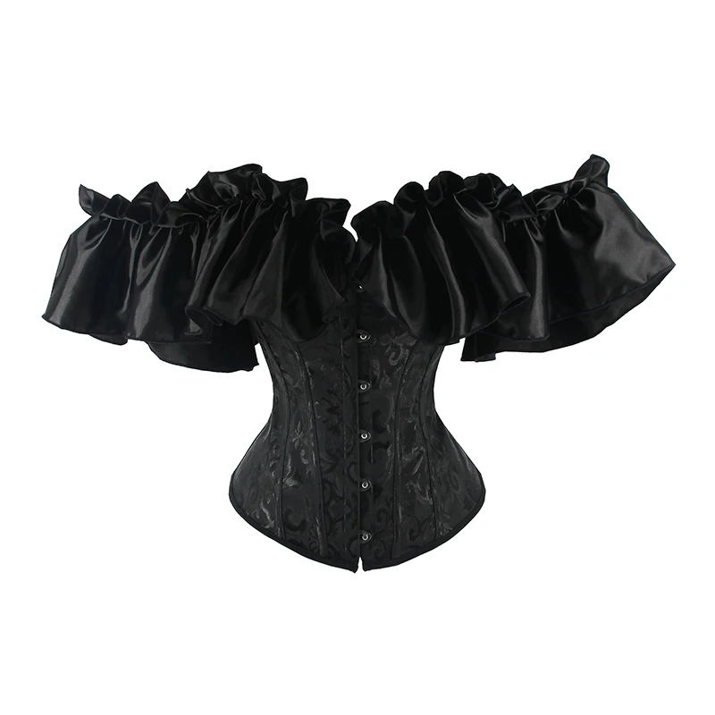 Becirzet gorset Vintage Party gorsety damskie seksowne topy Off The Shoulder Sleeve czarny stanik wiktoriański gorset