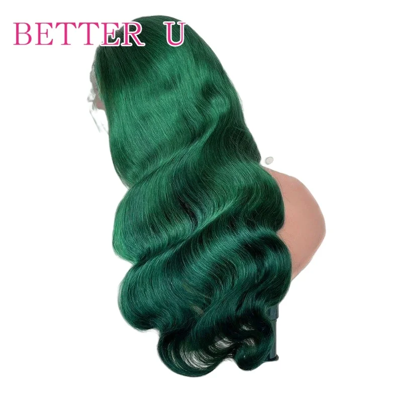 13X6 اللون الأخضر شعر الإنسان الدانتيل الجبهة الباروكات الجسم موجة 250% الكثافة خصلات الشعر المستعار الإنسان الخام للنساء قبل قطعها الدانتيل الباروكات الأمامية #2