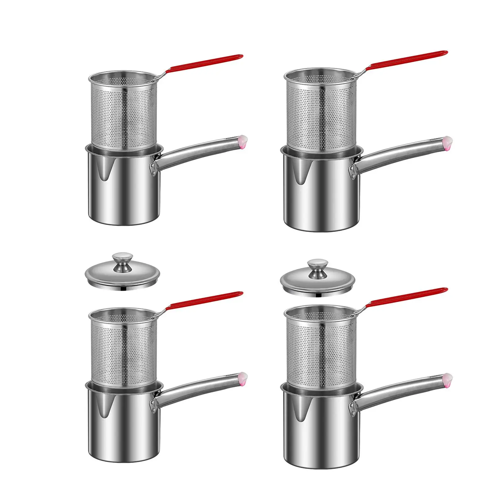 Deep Frying Pan with Strainer Basket Butter Warmer Pot Stainless Steel Cookware for Kitchen Restaurant Home Use