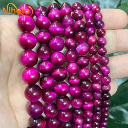 Smooth Natural Rose Pink Tiger Eye Stone Round Beads for Jewelry Making DIY Bracelets Earrings Necklace 15