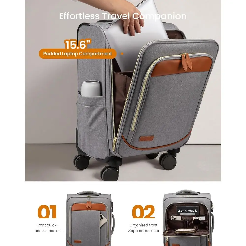 20 Inch Airline Approved Underseat Carry-On Suitcase with Spinner Wheels and TSA Lock for Travel