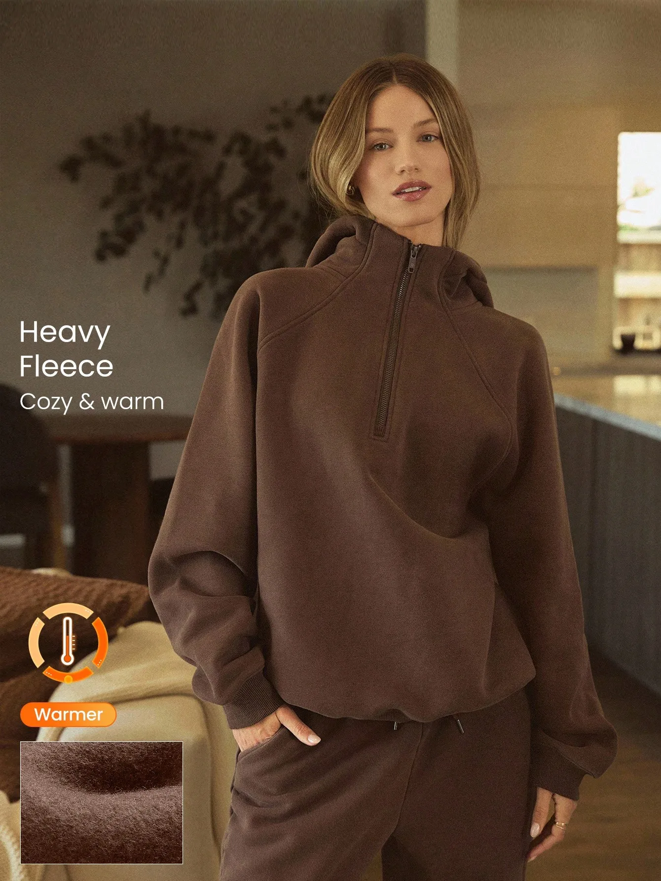 

Теплый флисовый оверсайз худи с короткой молнией, уютная зимняя толстовка для женщин