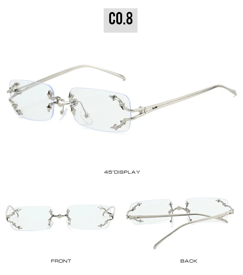Neue Randlose Sonnenbrille für Damen Rechteckig Stylisch Y2K Persönlichkeit Markendesigner UV400 Schutz Coole Metall-Sternenexplosion-Dekoration – Detail 13