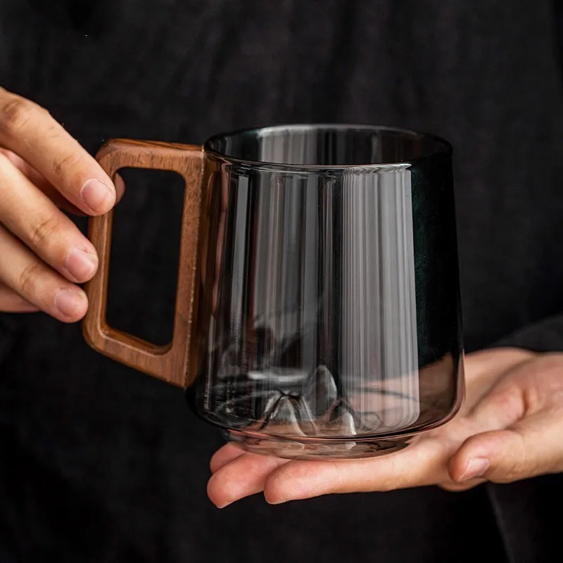 1/2pcs Glass Wood Single-Layer Cup High Borosilicate Pyrex Tea Cup Large Capacity Drinking Water Coffee Cup