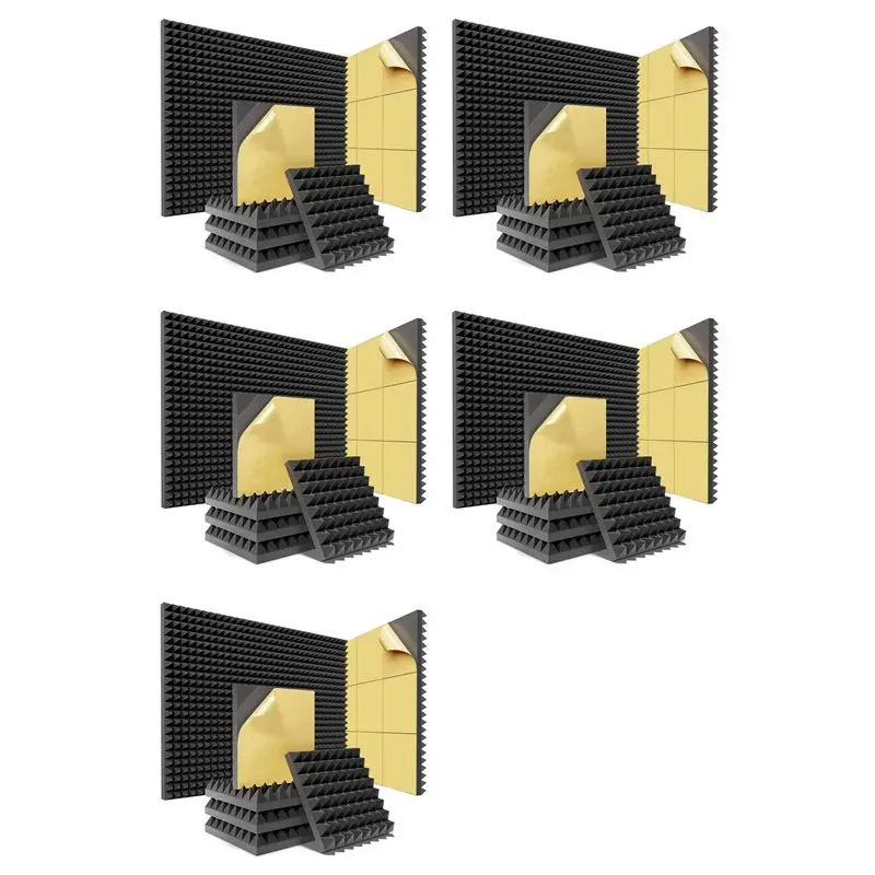 ABLJ 60 Pack Pyramid Sound Proof Foam Panels With Self-Adhesive, 12X12x2inch Acoustic Foam Panels Of High Density (Black)
