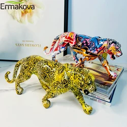 ERMAKOVA Abstract Resin Leopard Statue  Africa Wildlife Panther Figurine Animal Sculpture Modern Home Desktop Office Decoration