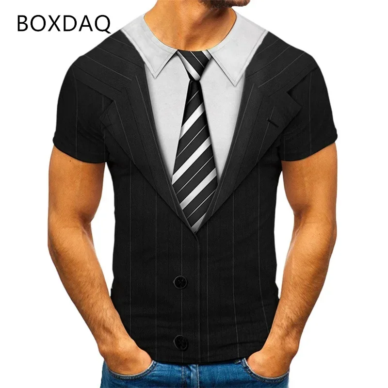 Men's The Suit 3d Pattern T-Shirts Short Sleeve Streetwear Fashion Abstract 3D Printed Pullovers Tee Summer O-Neck Casual Tops