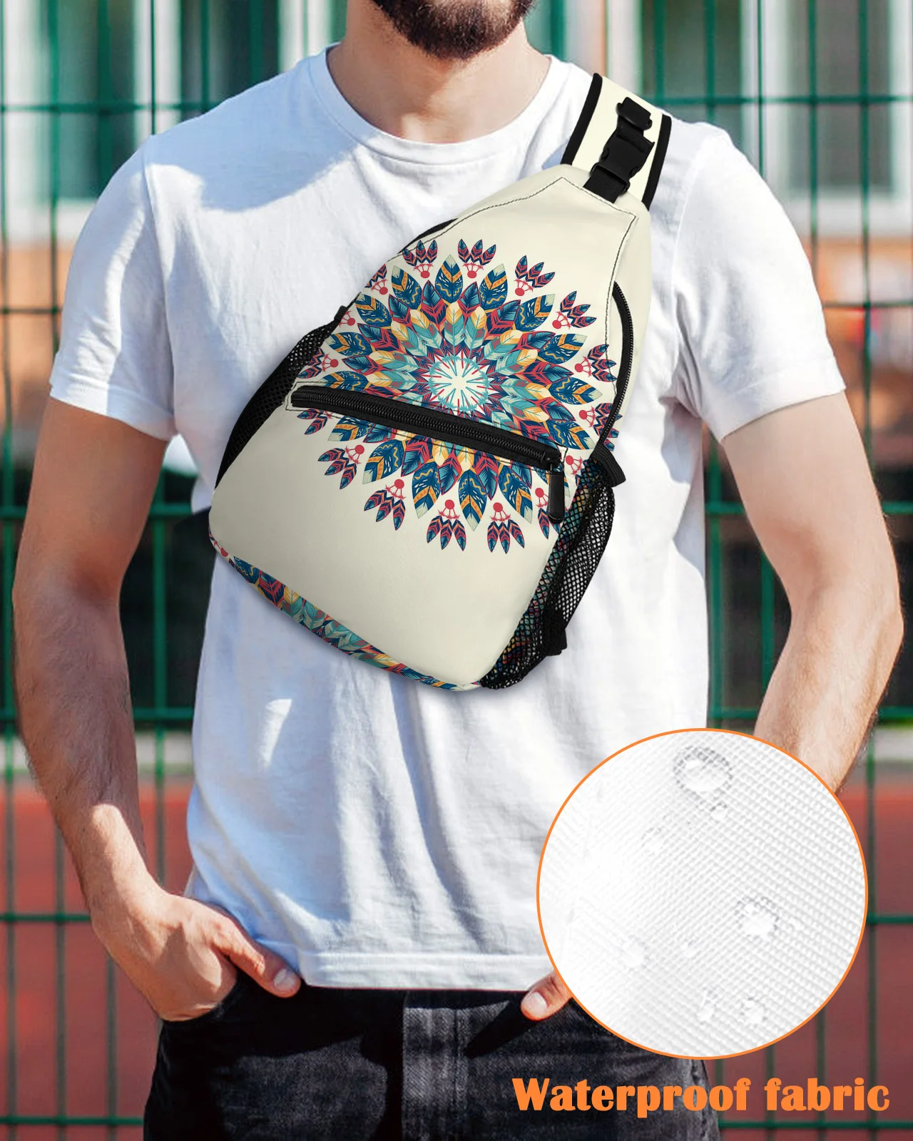 

Mandala Pattern Bohemian Chest Bag for Men Casual Sports Shoulder Bag Women's Travel Waterproof Messenger Bag