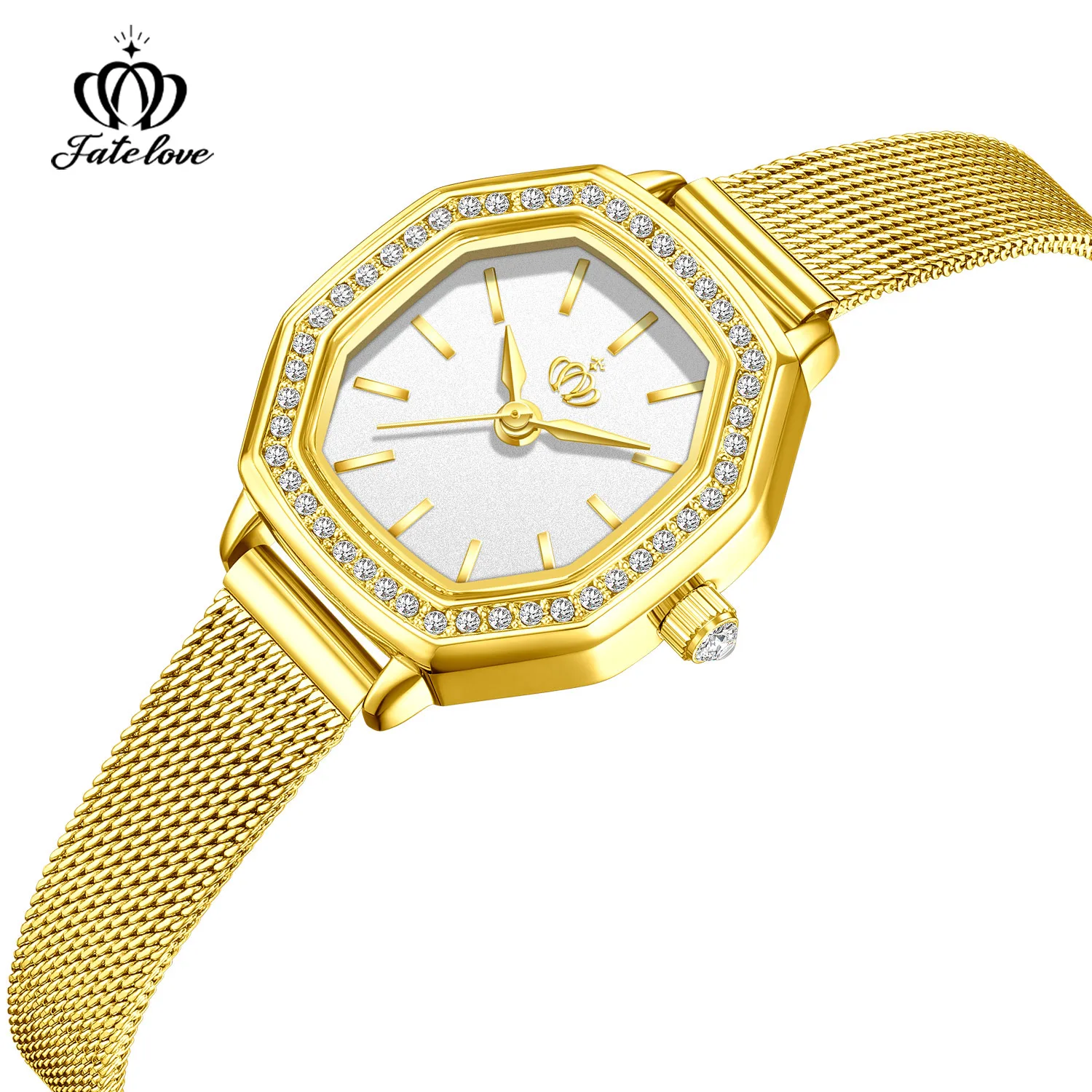 Fatelove 924 Diamond Bezel Quartz Watches for Women Steel Strap Waterproof Ladies Wristwatch Elegant Luxury Original Woman Watch