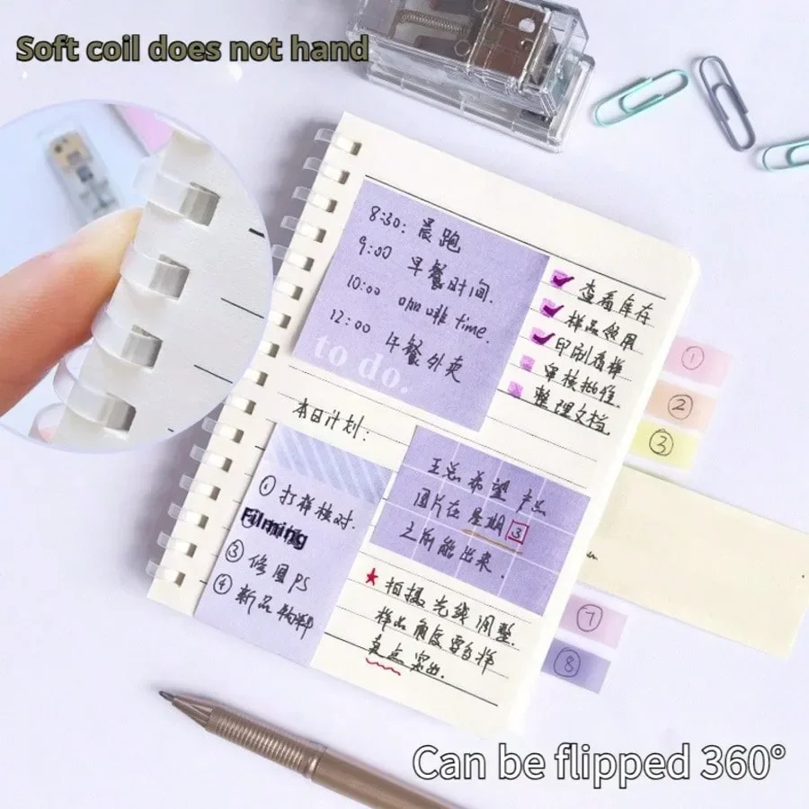 Multi-Use Sticky Notes Combo: Aesthetic Soft Coil Notebook with Refillable Ruled Pages, Index Tabs, Adhesive Notes - Ins Trend