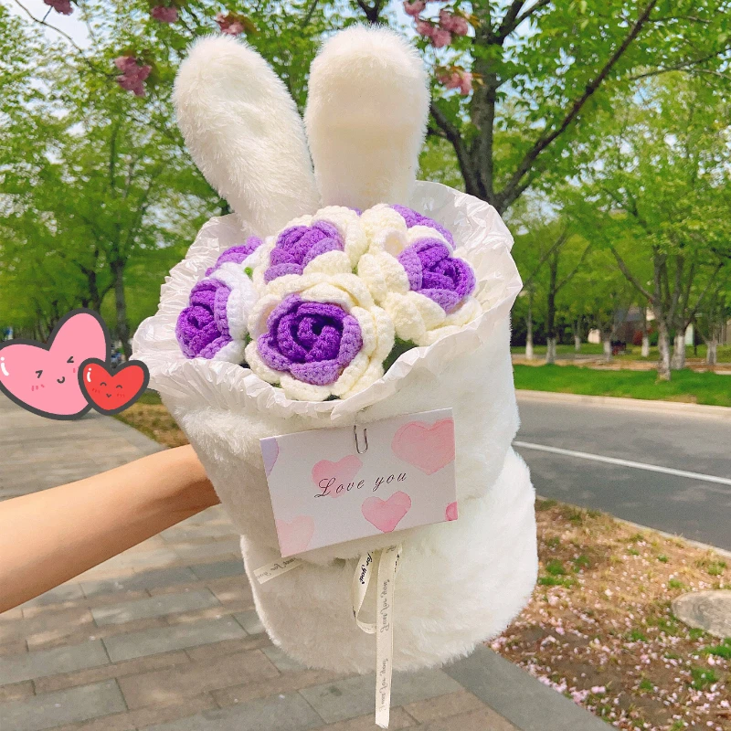 

Simulation Holding Flowers Plush Pillow Rose Flowers Plushies Toy Anime Soft Plush Toys for Girlfriends Valentine's Day Gifts