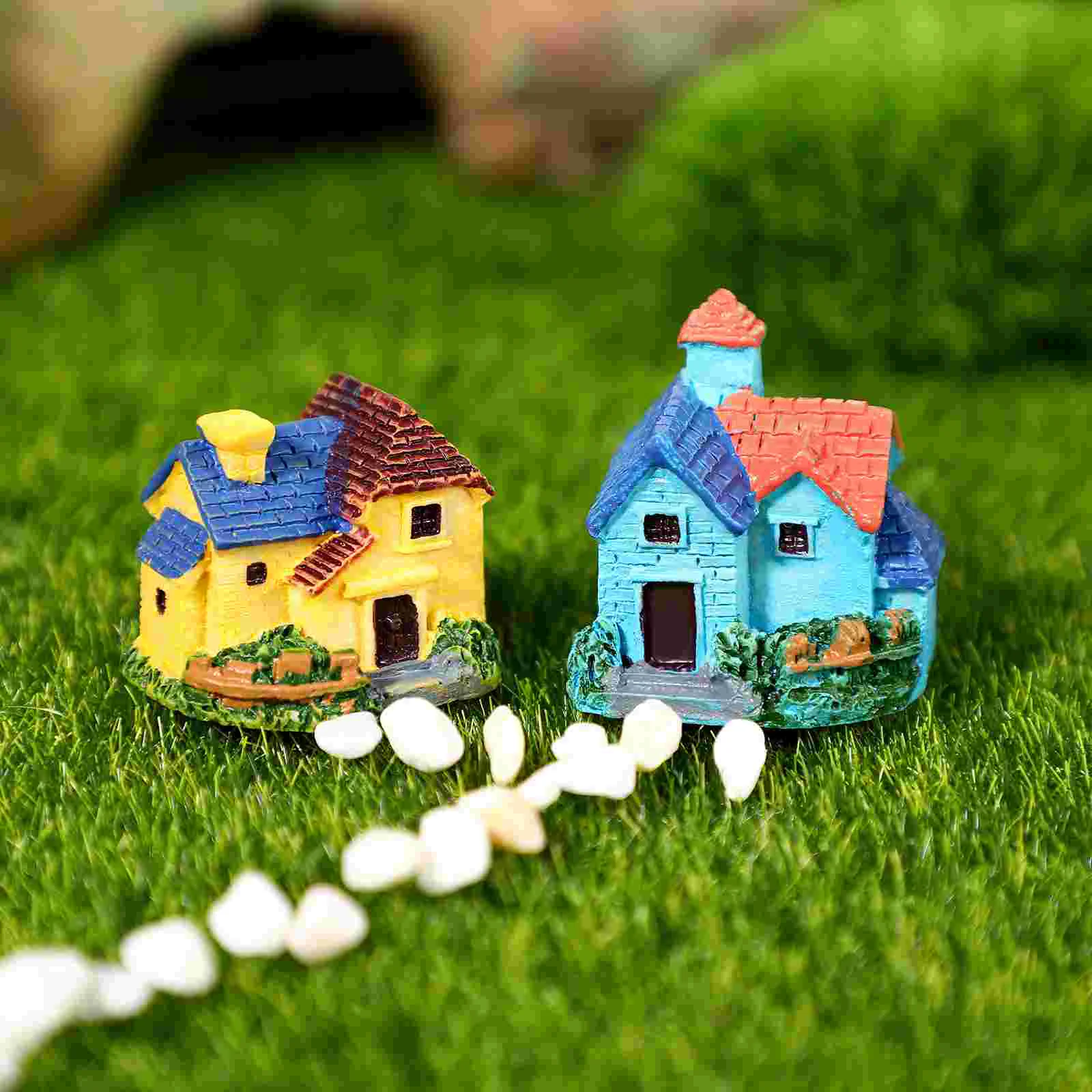 4 Pcs Fairy House Figurines Micro Landscape Villa Succulent Plants Minitures Tiny