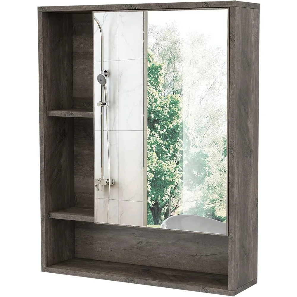 Bathroom Wall Mirror Cabinet, Medicine Cabinet with Single Door and Adjustable Shelf, 6.3"D x 21.6"W x 24.0"H