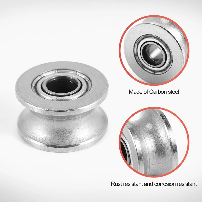 Hot 10Pcs U Groove Bearing U624ZZ Carbon Steel Durable V Groove Ball Bearing Pulley For Rail Track Linear Motion Systems