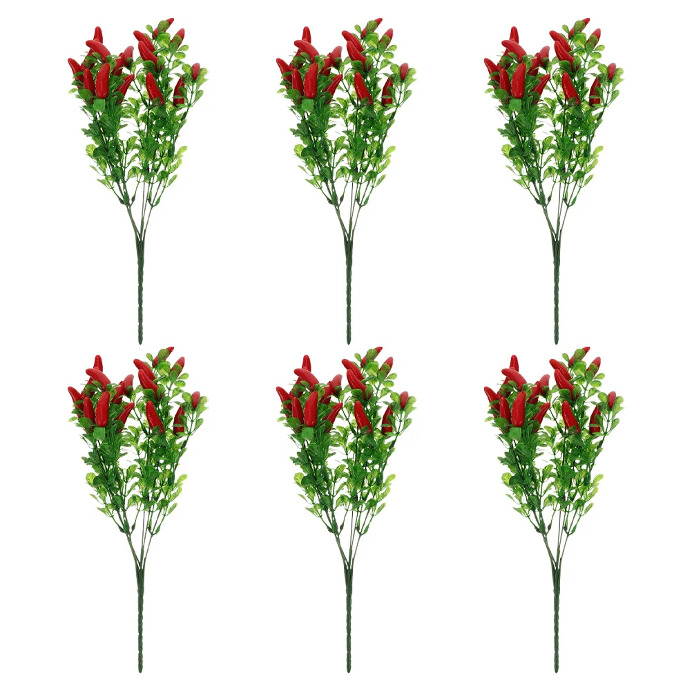 

6Pcs Artificial Chili Stem Realistic Fake Pepper Bunch Home Party Decoration Flower Vase Filling Decor Artificial Chili