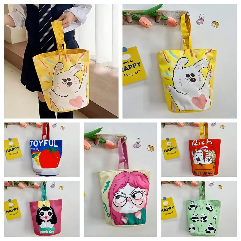 Panda Cartoon Canvas Bucket Bag Cartoon Girl Strawberry Rabbit Print Handbag Mummy Bag All-match Ins Style Tote Bag