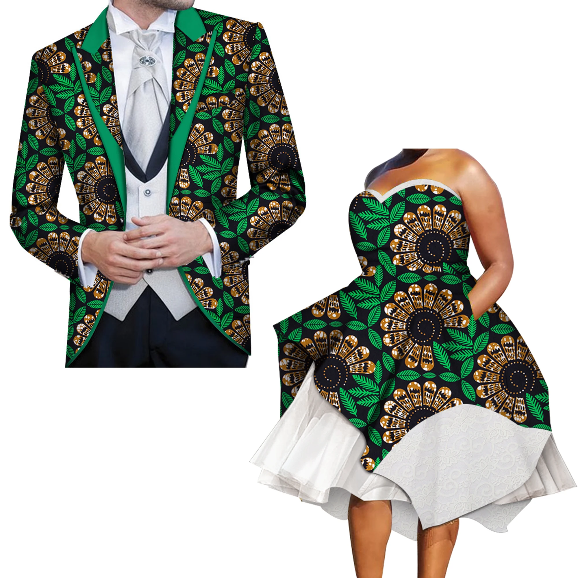 African Dresses for Couples Dashiki Couple Costume for Party Wedding African Couple Clothing Customized Wholesale WYQ272
