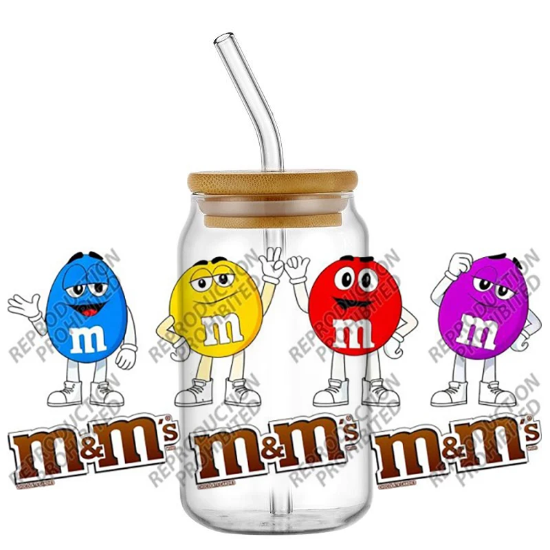 Popular Chocolate Beans Cartoon design 16oz UV DTF 3D Transfer Sticker Decal For Glass Can Cup Craft DIY Gift Creative