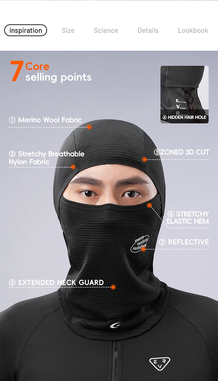 EVR Winter-Woll-Gesichtsmaske, Halswärmer, winddicht, warm, atmungsaktiv, Sturmhaube für Männer und Frauen, zum Skifahren, Radfahren, Motorradfahren, Outdoor-Ausrüstung – Detail 2
