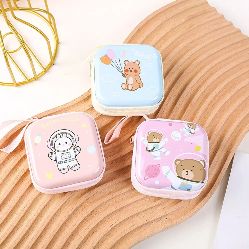 Round Square Bunny USB Cable Organizer Wallet Gift Students Kids Headphone Case Earphone Storage Bag Coin Purse Earbuds Box