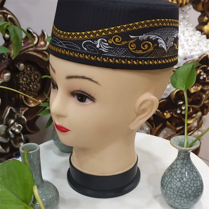 Muslim Men Hat Cap Tax Products Turkey Freeshipping Prayer Kufi Islam Bonnet Islamic Hijab Saudi Headwraps Black 03100