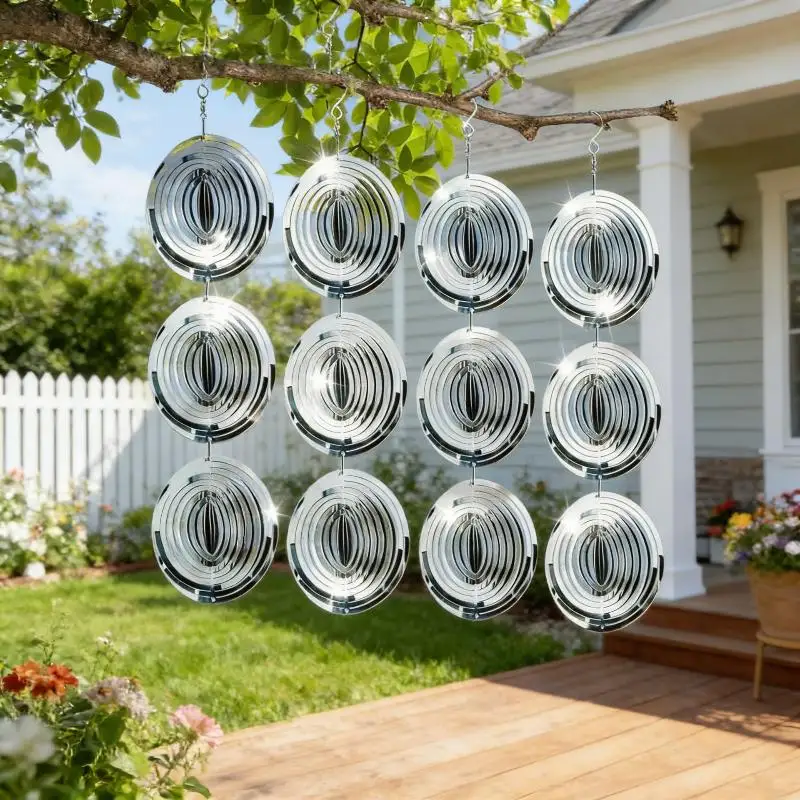 ● Stainless Steel Reflective Bird Repellent With Hook 3D Rotating Heart Wind Chime Bird Deterrent Farm Garden Hanging Decor