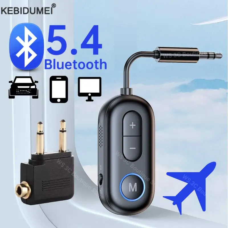 Bluetooth 5.4 Audio Transmitter Receiver 3.5MM AUX Hifi Stereo Music Wireless Adapter With Mic For Car Airplane TV PC Speaker