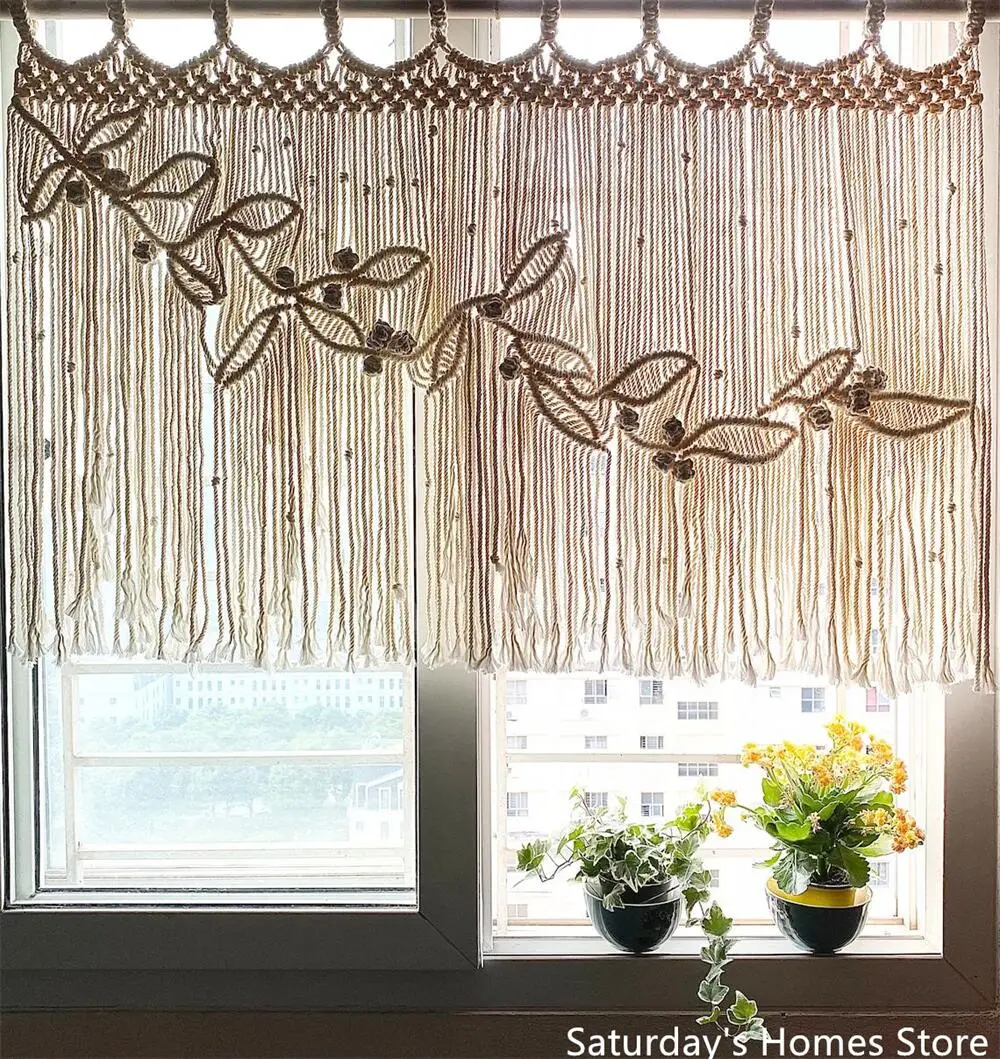 Macrame Leaves Tapestries Window Door Curtain Wall Hanging Bohemian Decoration Handwoven Macrame Tassel  Curtain Decoration