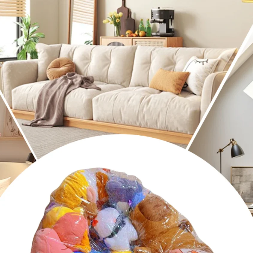 150L Clear Stuffed Animal Bean Bag Chair Cover Comfortable Seat Sofa Protector for Kids Teens Adults Plush Toys (without dolls)