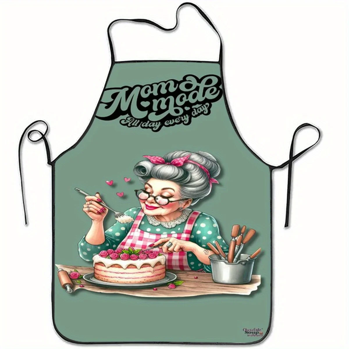 1pc Charming Grandma Cake Decorating Print Apron  Sleeveless Kitchen Baking Apron with Playful Cartoon Design Baking Accessories