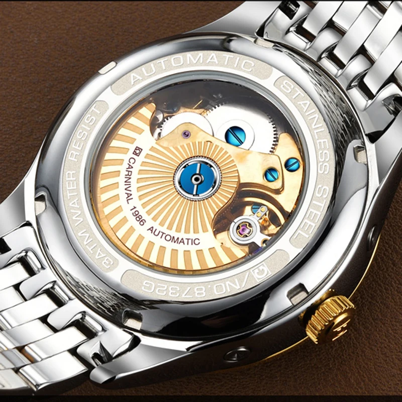 CARNIVAL Luxury Gold Watch For Men Automatic Mechanical Watch Top Brand Luxury Clock Weekly Calendar Display 2024 New Style 8732