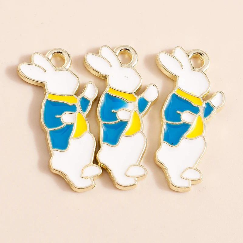 10pcs Enamel Mini Rabbit Charms for DIY Jewelry Making
