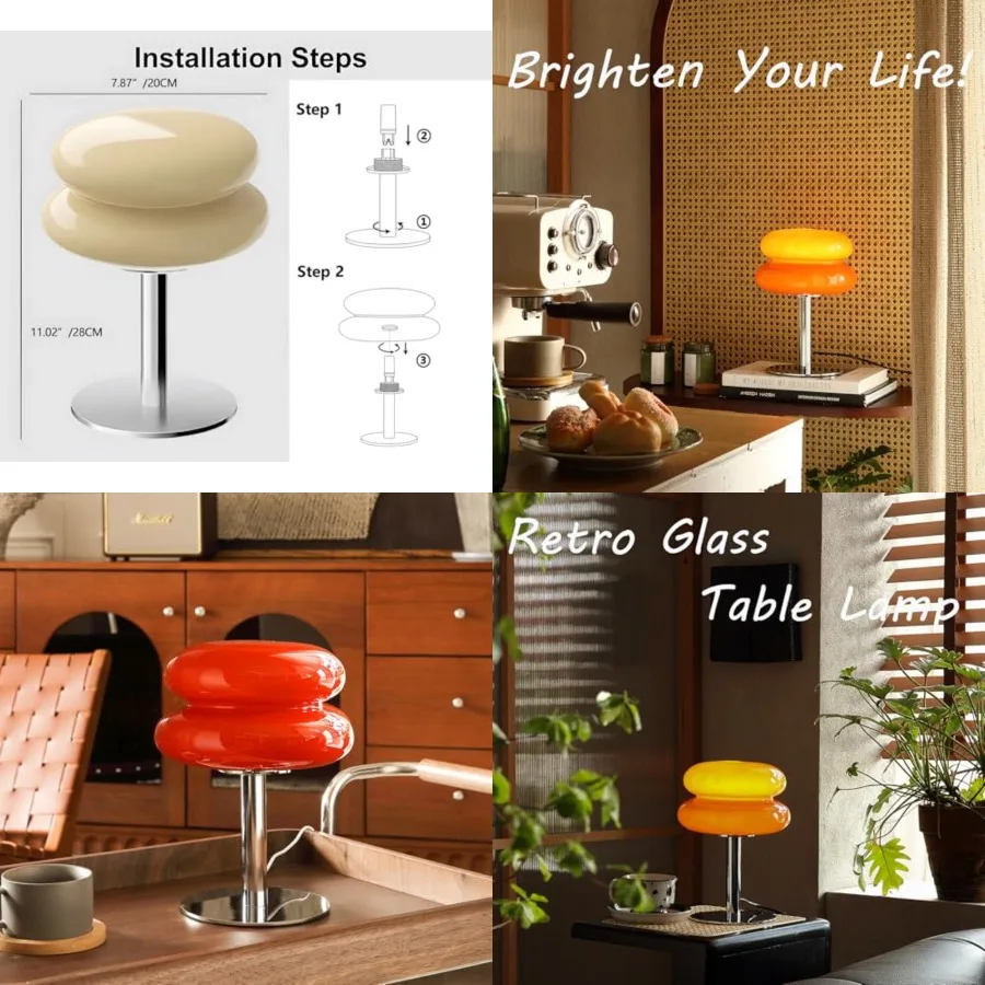 

Mushroom Lamp Table Lamp for Night Stands, Mid Century Modern Desk Lamps for Bedroom, Vintage Dimmable Bedside Small Cute Lamps