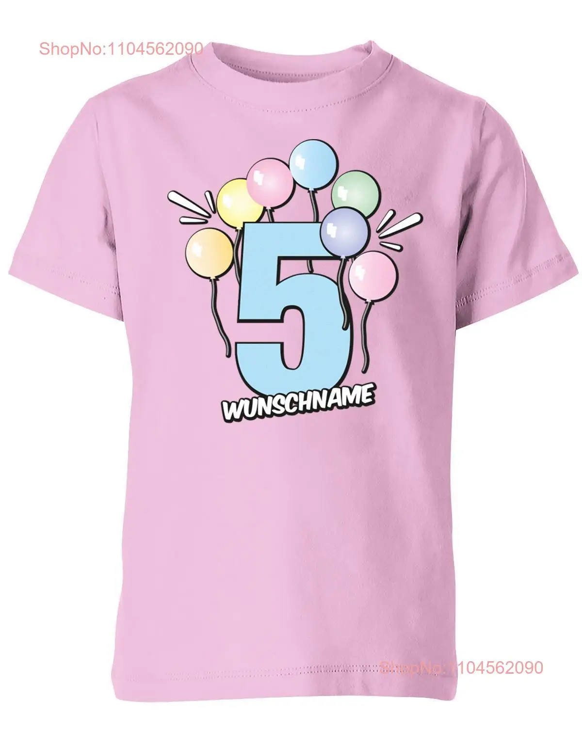 T Shirt 5 Geburtstag Pastell Luftballons personalisiert mit Name für Junge und Mädchen long or short sleeves