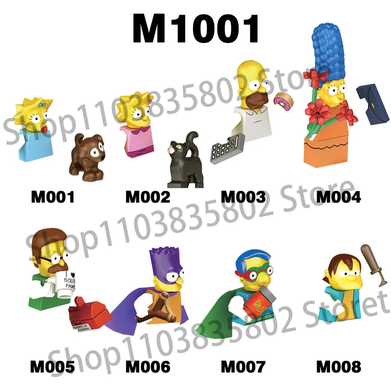 8Pcs/Set Simpsons Homer Bart Building Blocks Simpsones Family Pronton Milhouse Action Figures Bricks Gift Toys For Children