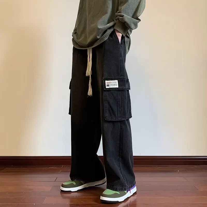 

Men's Casual Straight Leg Workwear Jeans High Street American Retro Large ket Spring Autumn Loose Fit Long Pants