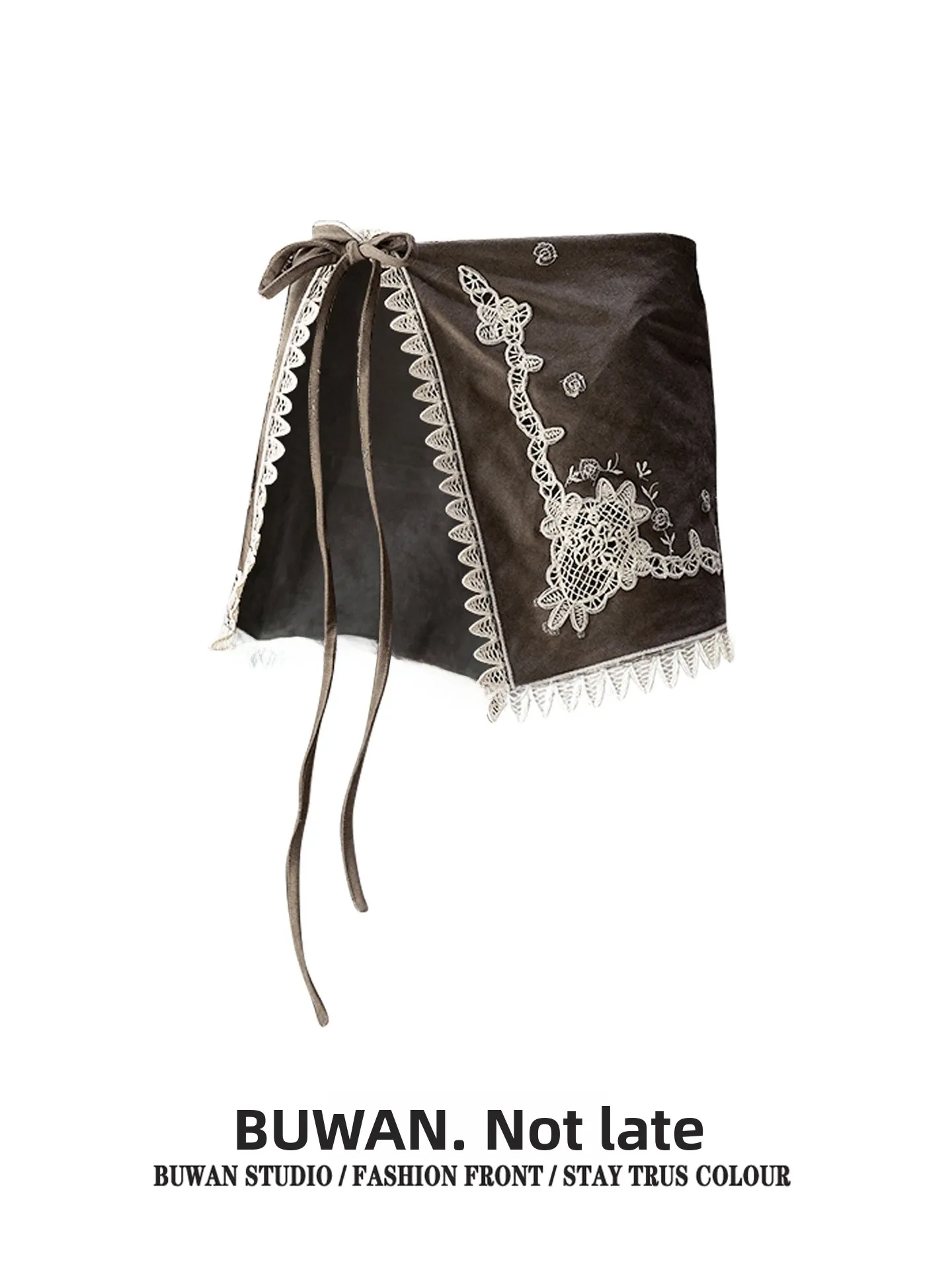 Retro Suede Embroidered Apron Skirt Women's Fashionable Item Four Seasons Vintage Layered Half Skirt Belted High Waist