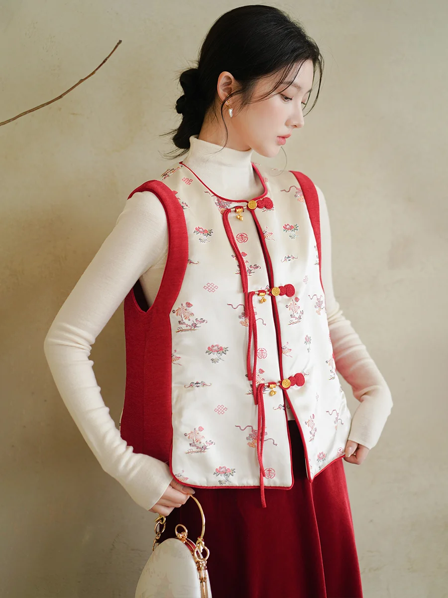 

Жилет женский ChuChan 2025: Новинка, китайский стиль, на пуговицах, для осени-зимы, свадеб, праздников, Нового года, традиционный костюм, топ