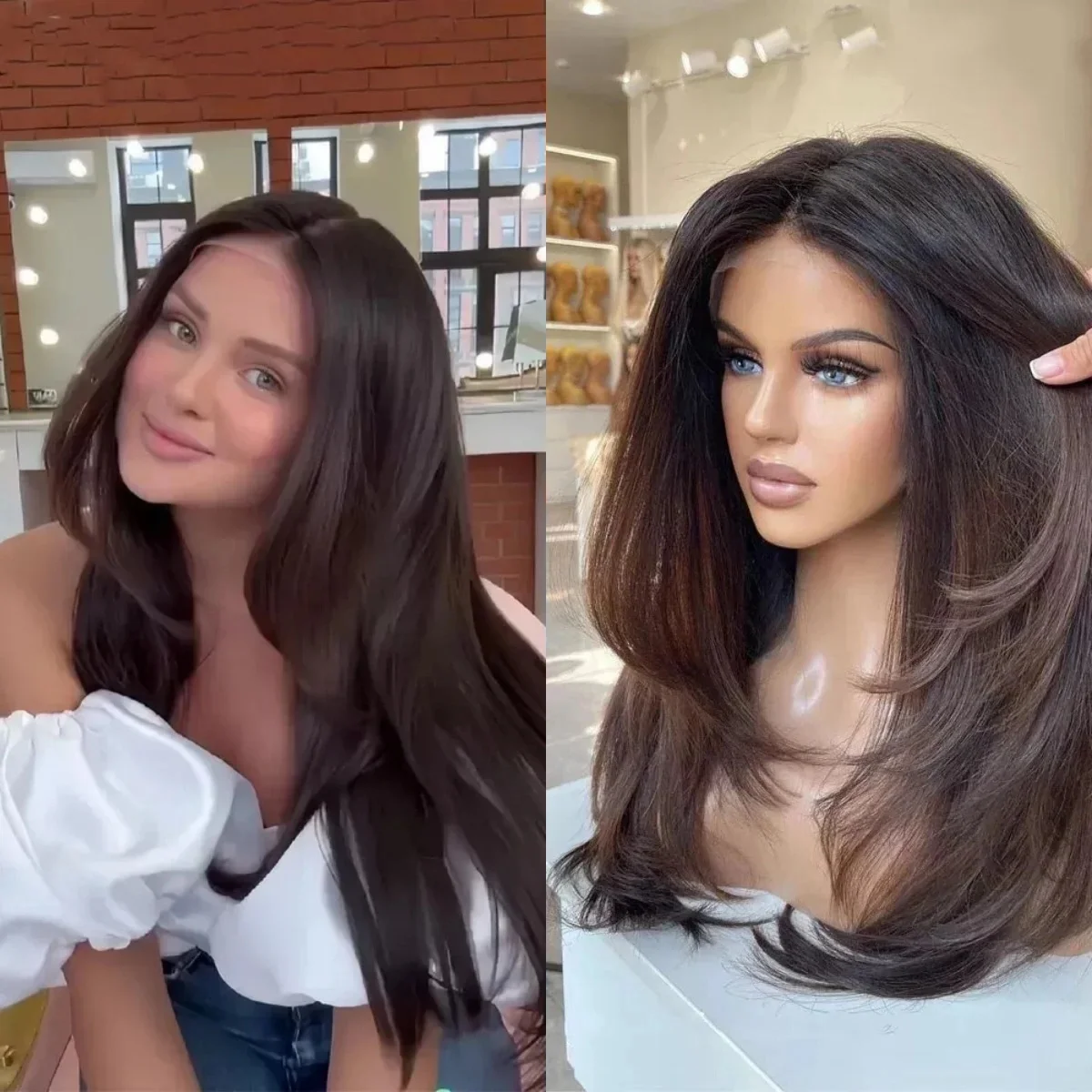 

Прямой женский парик средней длины с свободной линией, парик Futura, 180% высокая плотность, без клея, синтетические волосы, для повседневной носки и вечеринок