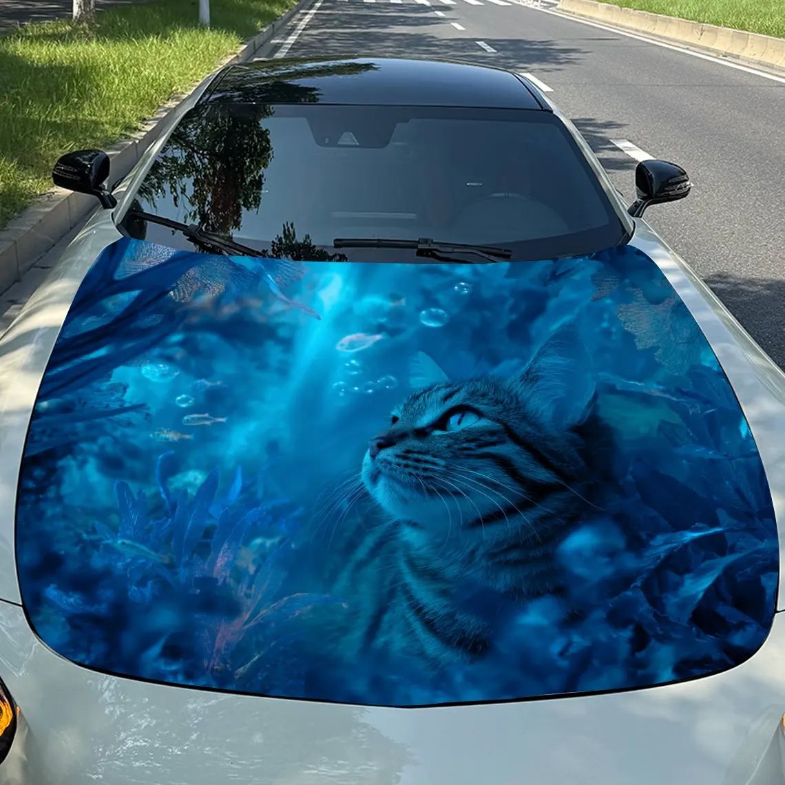 

Fantasy Blue Cat Vinyl Decal - Universal Fit Paper Material Car Hood Wrap, Automotive Exterior Bonnet Sticker, Vehicle Modificat