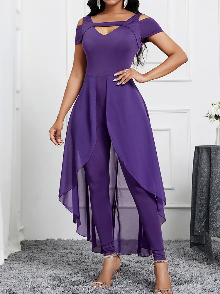 Monos largos con espalda descubierta Para Mujer, ropa elegante de manga corta, fruncida, Sexy, asimétrica, Para primavera