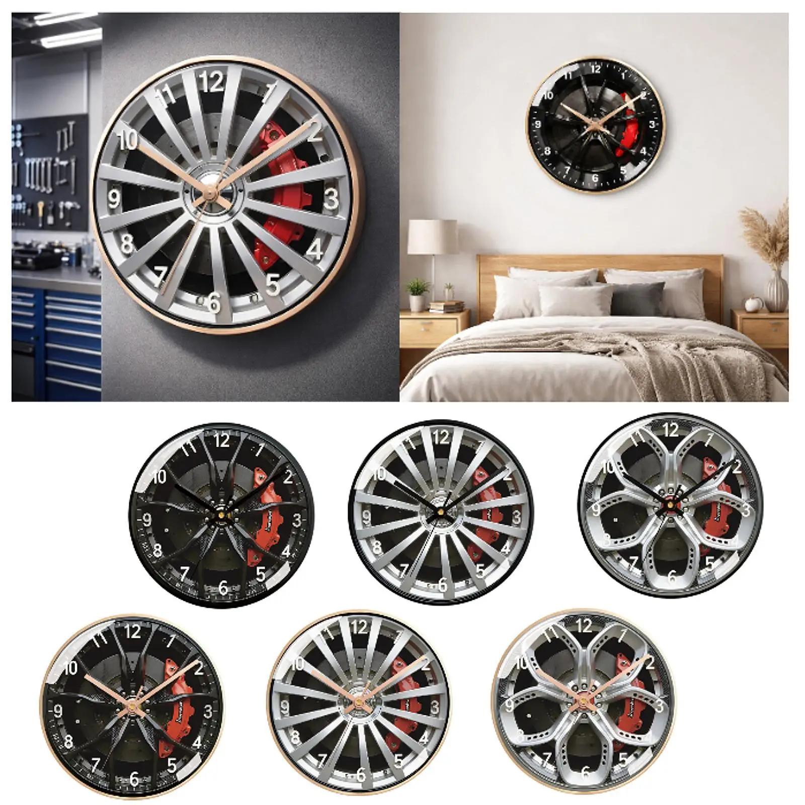 Wheel Wall Clock Gifts Modern Home Decor Ornament Quiet Round Clock Garage Wall Clock for Living Room Mechanic Shop Office Home