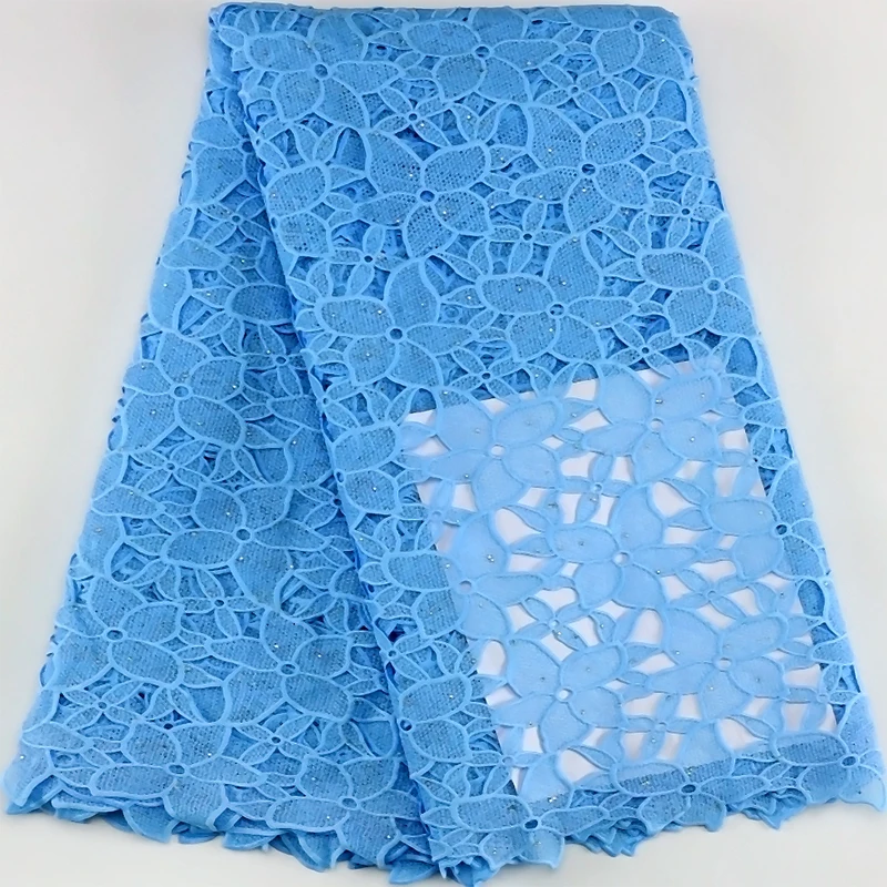 Royal Blue African Guipure Cord Lace Fabric 2024 High Quality French Water Soluble Stones Lace Fabric For Women Prom Dresses Sew