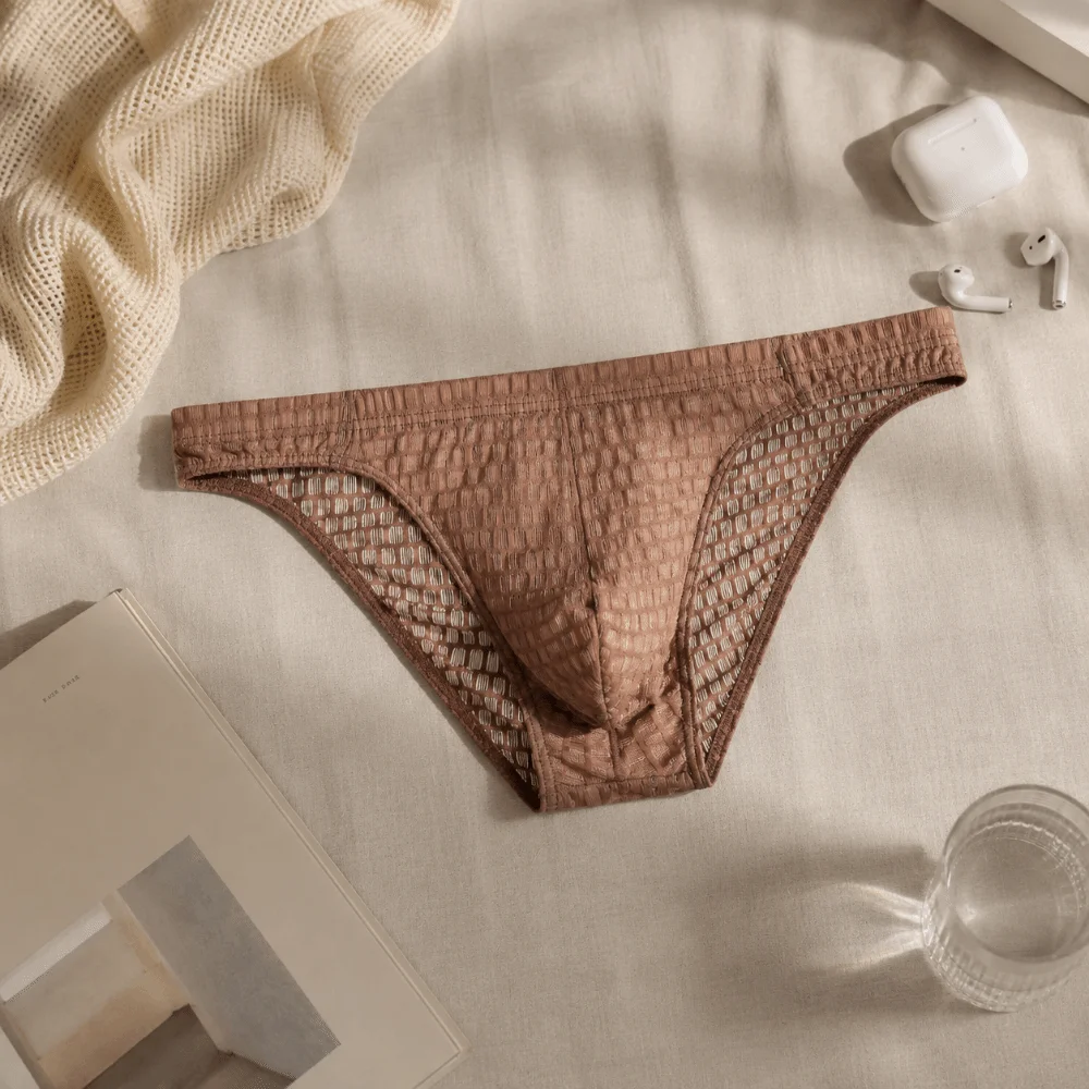 Solid Color Low Waist Men's Briefs Mesh Ultra-thin Ice Silk Underwear Transparent Lingerie Panties Male Comfort Fit