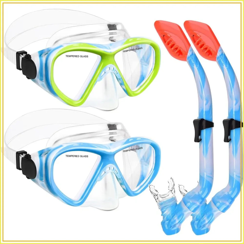 

Kids Snorkel Set Ages 6-14, Dry Top Mask with Tempered Glass Lens, Adjustable Fit for Youth Boys Girls
