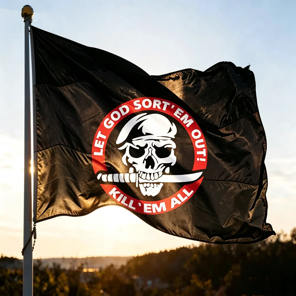 2x3ft 3x5ft Let God Sort Em Out Skull Flag With Knife Pattern Polyester Banner For Garage Man Cave Bedroom Wall Decor
